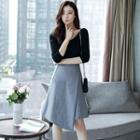 Set: Long-sleeve Top + Asymmetric A-line Skirt