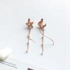 Non-matching Rhinestone Faux Pearl Dangle Earring 1 Pair - S925 Silver Stud Earrings - Rose Gold - One Size