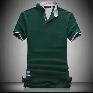 Piped Stand-collar Short-sleeve Polo Shirt
