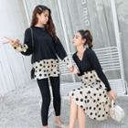 Dotted Panel Long Sweatshirt / V-neck Dotted Panel Layer Midi Dress