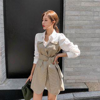 Inset Shirt Houndstooth Wrap Dress