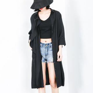 3/4-sleeve Collared Dress Black - One Size