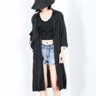 3/4-sleeve Collared Dress Black - One Size