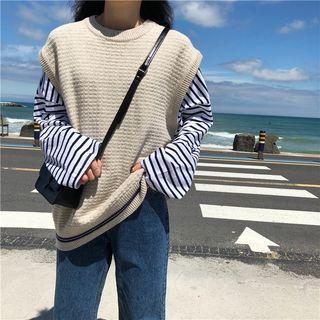 Round-neck Knit Vest Almond - One Size