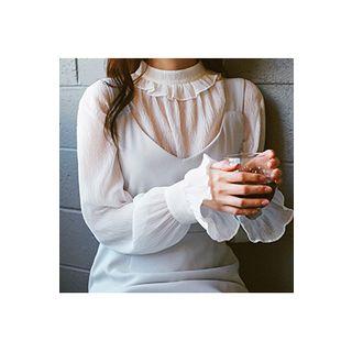 Trill-trim Textured Sheer Top