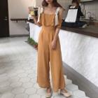 Off-shoulder Ruffled-trim Linen Jumpsuit