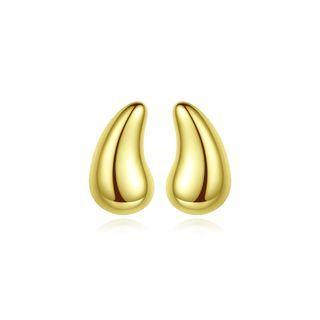 Sterling Silver Plated Gold Simple Fashion Water Drop Stud Earrings Golden - One Size