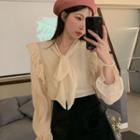 Tie-neck Ruffled Beaded Detail Blouse