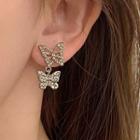 Butterfly Rhinestone Dangle Earring 1 Pair - Silver - One Size