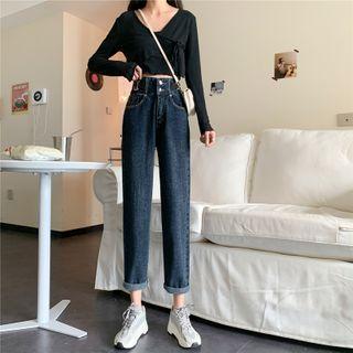 High-waist Buttoned Straight-leg Jeans