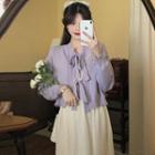 Rib-knit Camisole / Long-sleeve Midi A-line Lace Dress