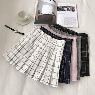 Plaid High-waist A-line Pleated Skirt