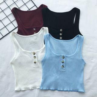 Cropped Rib Knit Henley Tank Top