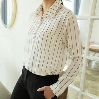Tab-sleeve Pocket-front Pinstripe Shirt