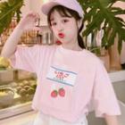 Elbow-sleeve Strawberry Print T-shirt
