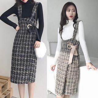 High Neck Long-sleeve Knit Top / Pinafore Dress