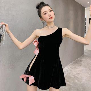 One-shoulder Ribbon Mini A-line Tank Dress