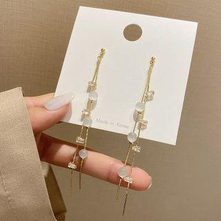 Cat Eye Stone Rhinestone Alloy Fringed Earring 1 Pair - E4275 - 925 Silver - Gold - One Size