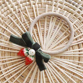 Strawberry Bow Velvet Hair Tie Strawberry - Green & Red & White - One Size