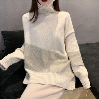 Mock Turtleneck Color Block Sweater As Shown In Figure - One Size