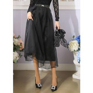 Tulle-overlay A-line Skirt