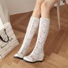 Lace Inset Hidden Wedge Tall Boots