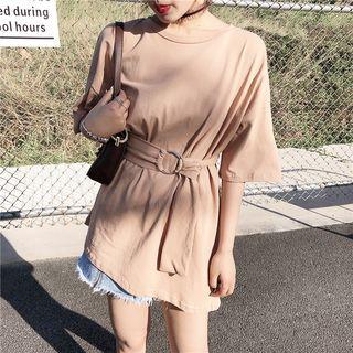 Short-sleeve Asymmetrical T-shirt With Belt