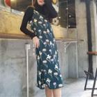 Turtleneck Long-sleeve T-shirt / Flower Print Spaghetti Strap Dress