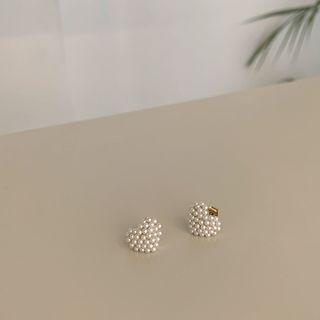 Faux-pearl Heart Ear Studs Gold - One Size
