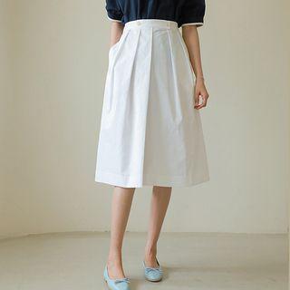 Double-button Pleated Midi Skirt
