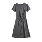 Plain Ruched Slit Short Sleeve T-shirt Dress