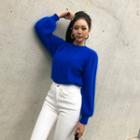Puff-sleeve Furry Knit Top