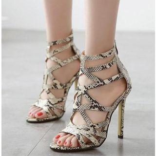Snake Pattern Cutout High Heel Sandals