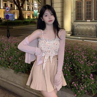 Floral Print Camisole Top / A-line Skirt / Cardigan