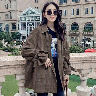 Plaid Double Breasted Cropped Trench Coat