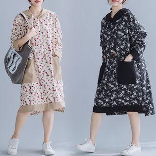Hooded Floral Print Loose-fit Dress