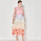 Long-sleeve Floral Midi Tiered Dress