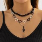 Set Of 3: Snake / Heart / Chunky Chain Alloy Necklace 3528 - Silver - One Size