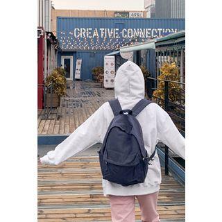 Kangaroo-pocket Zip Hoodie Oatmeal - One Size