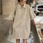 Short Sleeve Half Zip Polo Dress Almond - One Size