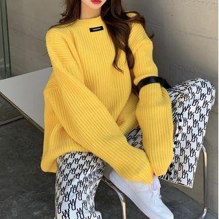 Ribbed Sweater / Lettering Wide Leg Pants