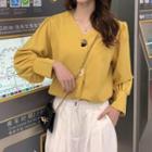 V-neck Button-up Chiffon Blouse