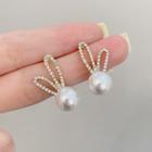 Rabbit Rhinestone Faux Pearl Earring 1 Pair - Silver Pin - Gold - One Size