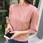 Puff-shoulder Patterned 3/4-sleeve Sweater