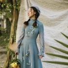 Long-sleeve Panel Knitted A-line Dress
