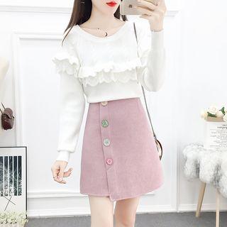 Set: Frill-trim Sweater + Mini Skirt