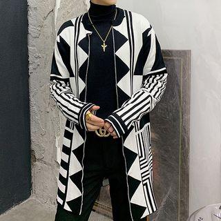 Open-front Geometric Print Knit Coat