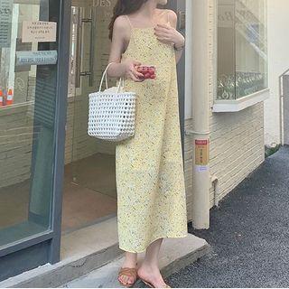 Spaghetti-strap Floral Print Maxi Sheath Dress