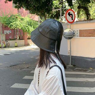 Faux Leather Bucket Hat Black - One Size