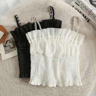 Rhinestone-strap Smocked Top